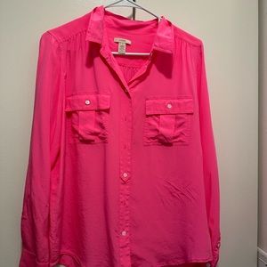 J crew hot pink silk button down blouse